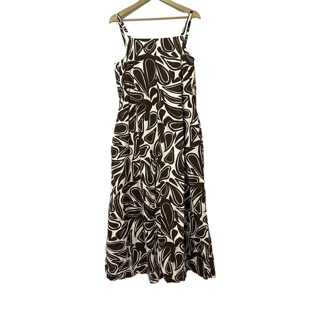 MeimeiJ Cocoa Brown White Print Wide Leg Jumpsuit Size 42 Boho Hippie Eclectic